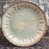 round sage platter, ceramic platter, ceramic pottery, ceramic tray, charger, decorative, decorative pottery, dish, dishes, distressed, distressed finish, gray, gray platter, grey, grey platter, platter, pottery, pottery platter, sage, sage platter, tray;