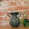 gray distressed pottery urn, charcoal, charcoal pottery, charcoal vase, container, decorative vase, gray, mini pot, pottery, pottery vase, vase, terracotta vase, terracotta, planter, planters, planter and vase, vases, decorative planter, pottery planter;