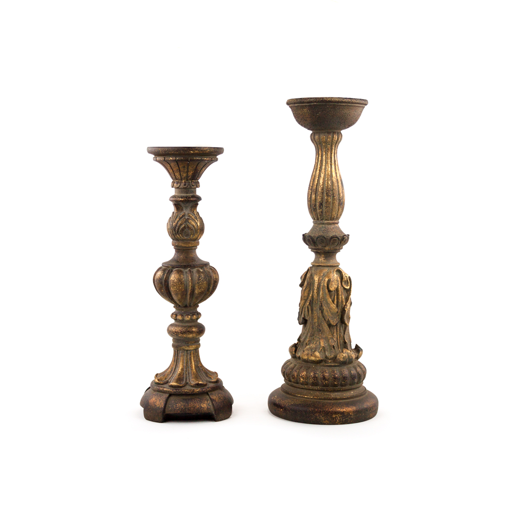Light Gold Distressed Candle Holders: Brown and Gold CandlestickPlatt  Designs