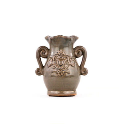 small gray medallion urn, ceramic urn, ceramic urns, ceramic vase, ceramic vases, container, containers, decorative container, decorative containers, decorative urn, decorative urns, distressed, gray, gray container, gray containers, plant urns, planter urns, pottery vase, pottery vases, pottery urn, pottery urns, urn, urns, urn container, urn containers, vase, vases, ceramic pottery, small urn, small urns, small vase, small vases