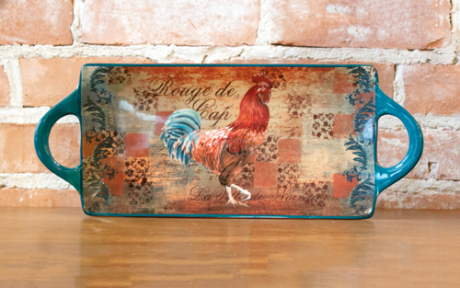 Rustic Rooster Serving Tray, decorative tray, decorative trays, decorative tray for coffee table, distressed tray, rooster tray, home decor tray, trays, tray decor, blue tray, blue trays, red tray, orange tray. orange trays, ceramic, ceramic tray, ceramic trays, decorative dish, decorative dishes, platter, platters, decorative platter, decorative platters, dinnerware, rooster plate, rooster plates, plate, plates, dishes, dish, serving tray, serving trays