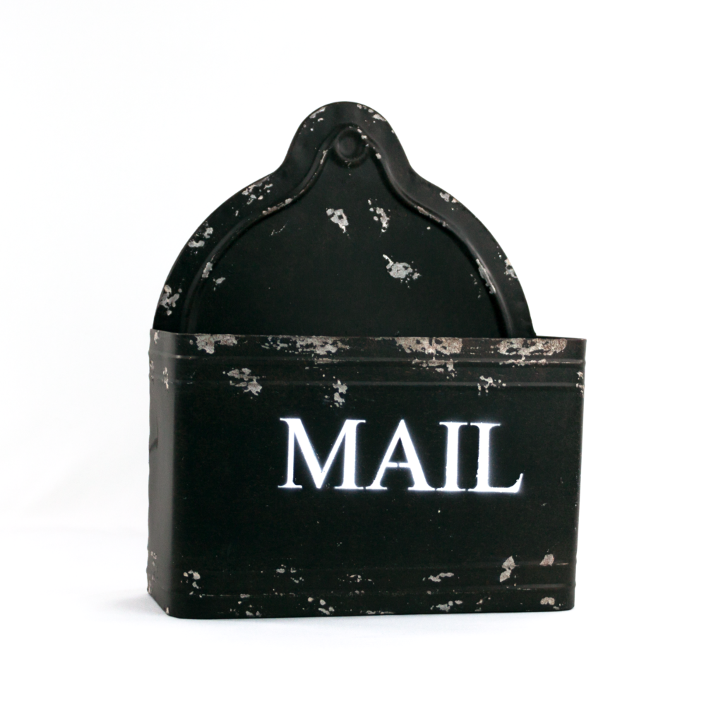 rustic metal mail holder, black, container, containers, mail, mail holder, mail organizer, organizer, metal wall letter holder, wall letter bin, rustic wall mail organizer, rustic mail holder, decorative letter holder, hanging letter bin
