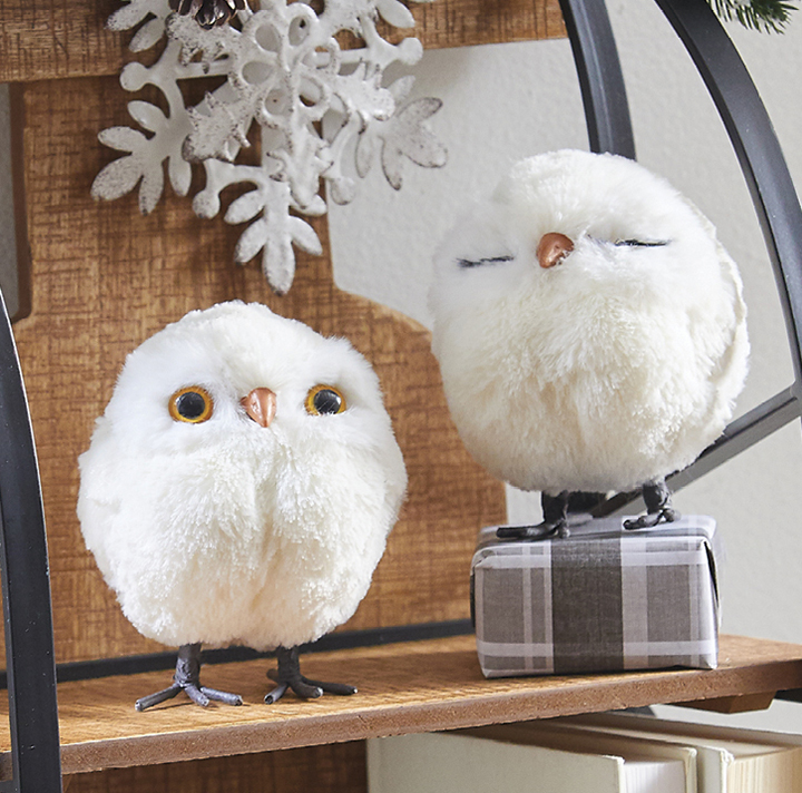 Holiday Cheer Owls Set Of Two Small Cream Owl Home Decorations Platt Designsplatt Designs