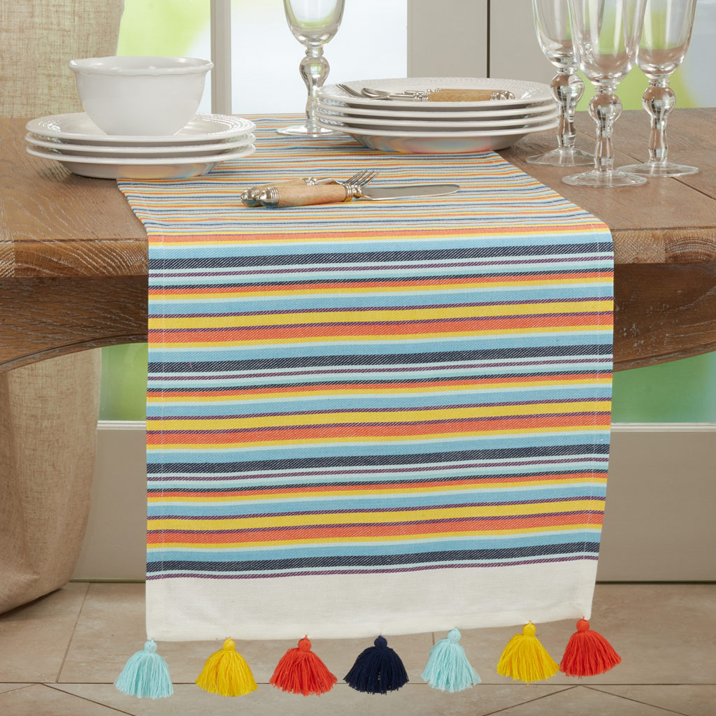 festive stripe table runner, table runner, table runners, everyday table runner, spring table runner, summer table runner, orange, orange table runner, blue, blue table runner, teal, teal table runner, yellow, yellow table runner, purple, purple table runner, off white, off white table runner, coffee table runner, table scarf, decorative table runners, dining table runners, table linens, table covers, dresser runner, wedding table runners, striped table runners, kitchen table runner