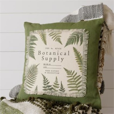 botanical supply pillow, accent pillow, bed pillow, cream, cream pillow, green, green pillow, decorative pillow, square pillow, pillow, pillows, sofa pillow, throw pillow, fern, fern pillow