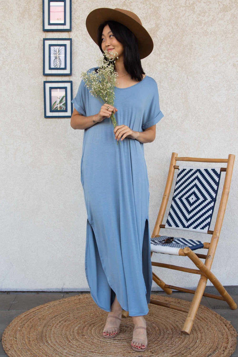 VKEKIEO Summer Maxi Dresses for Women - V Neck Short Sleeve Floral Print  Petite Maxi Dresses Side Slit Length Long to Ankle - Walmart.com