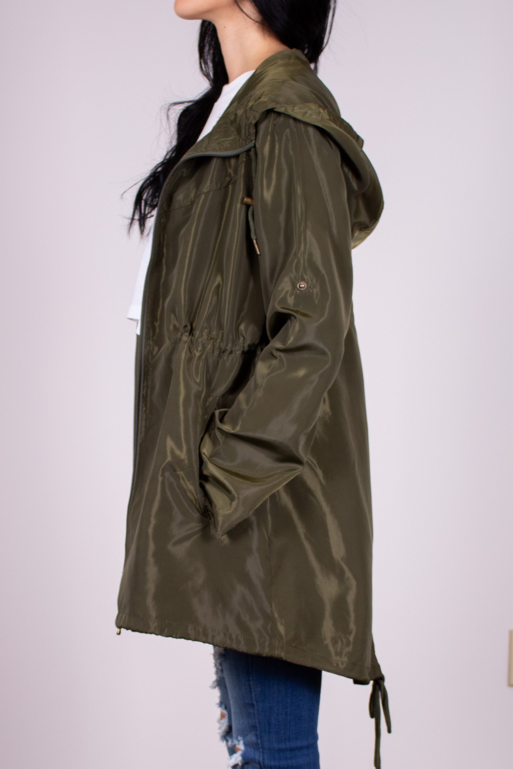 Olive Windbreaker Jacket: Olive Green 