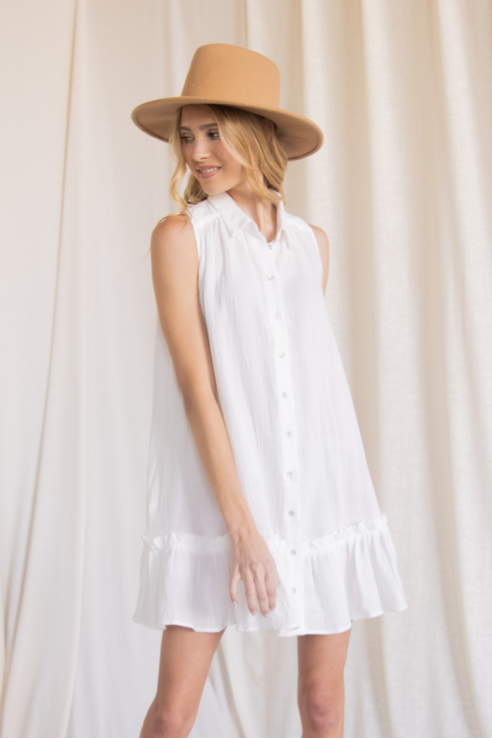 Summer Girls Casual Fashion White Dresses Cotton Ruffle Sleeveless