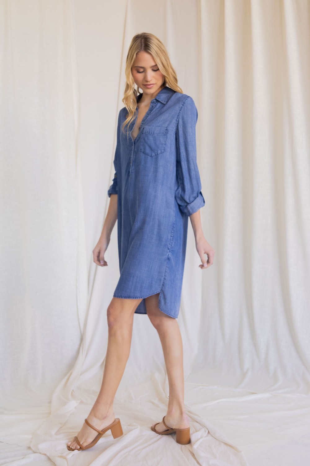 Women's Ice Blue Denim Shirt dress – Stylestone