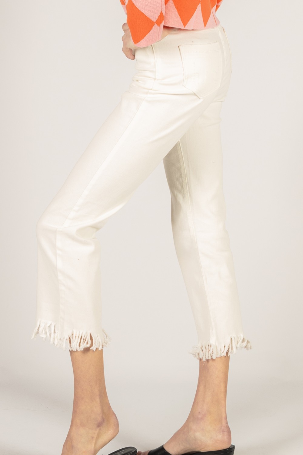 White Fringe Straight Leg Capris: Women's White Cotton Capri